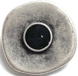 Intuition Antique Silver/Faux Onyx Button, 7/8" Shank Back Metal Button 15mm  #FJ-64