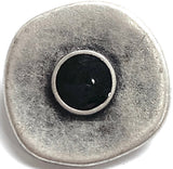 Intuition Antique Silver/Faux Onyx Button, 7/8" Shank Back Metal Button 15mm  #FJ-64