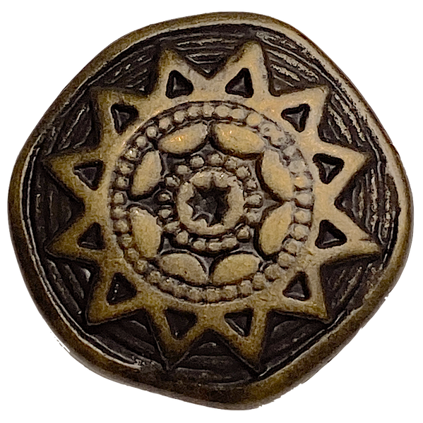 Running Low, Sun Star Dark Brass/Black 7/8" Roundish Shank Back Metal Button 22mm,  #FJ-65