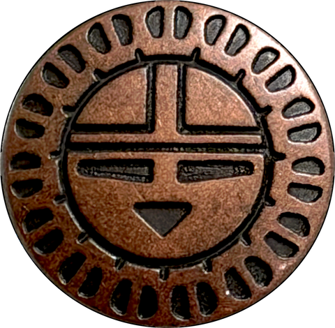 Zuni Sun Face Antique Copper Metal Button, Shank Back 11/16" #FJ-8