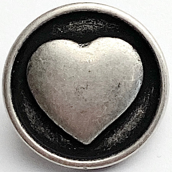Running Low, Simple Silver Heart 5/8" Shank Back Metal Button 15mm,  #FJ-66