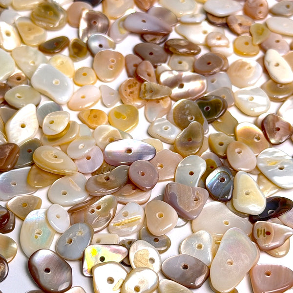 Ocean Poetry, Naturally Abstract Shell Beads, Pearly Browns MOP Various Sizes, Pack of 270+ Beads #LP-141