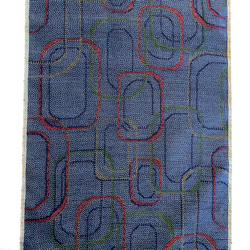 Blue Retro Dancing Red Zeroes or Octagons Vintage Handwoven Kimono Silk Ikat from Japan By the Yard #570