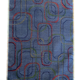 Blue Retro Dancing Red Zeroes or Octagons Vintage Handwoven Kimono Silk Ikat from Japan By the Yard #570