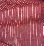2-yard PIECE Red Fig Tipsy Stripes Kimono Silk, True Handwoven Tsumugi from Japan #522