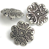 Baroque Petals, 11/16" Antique Silver Metal Button, 17mm, Italy, Shank Back  # FJ-70