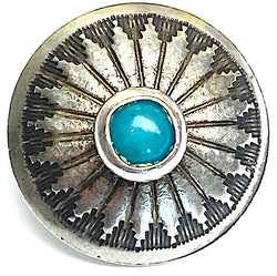 Re-Stocked, 5/8" Semi-Rustic Mesa Sunflower with 'Turquoise' Shank Back Southwest Button USA-Made #SW-96