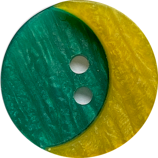 SALE, Crescent Moon, Yellow with Green Sky, Layered 2-Hole Button 13/16"    #SK-1509
