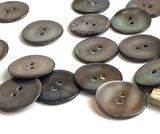SALE OUTLET ITEM: Chocolate Gray Silvery Melange Pearl Shell, 11/16", Semi-Rustic, 17mm 2-Hole, 175-200 Buttons   #LP-58-175