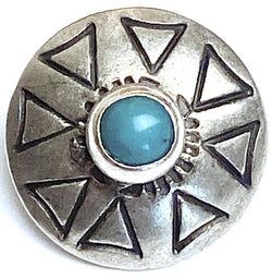 Re-Stocked, Eight Triangles with "Turquoise" Stone, Nickel Silver Shank Back 5/8" Concho Button #SW-261