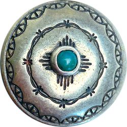 Blue Bead Zia Sun Button, Nickel Silver + 'Turquoise' Shank Back USA-Made #SW-246