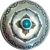 Blue Bead Zia Sun Button, Nickel Silver + 'Turquoise' Shank Back USA-Made #SW-246