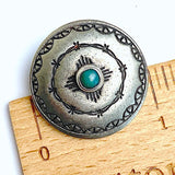 Blue Bead Zia Sun 1" Button, Nickel Silver + 'Turquoise' Shank Back USA-Made #SW-246