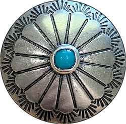 1" Blue Bead Sunflower Nickel Silver Shank Back "Turquoise" Button 1",  #SW-252