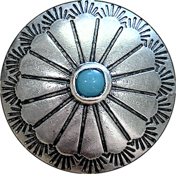 1" Blue Bead Sunflower Nickel Silver Shank Back "Turquoise" Button 1",  #SW-252