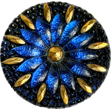 Re-Stocked, Cobalt Blue/Black/Gold Large Czech Iridescent Glass Button 1-3/16"  31mm #CZ-189