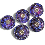 Re-Stocked Rainbow Purples/Magentas/Cobalts Six-Leaf Flower Czech Glass Button 19mm / 3/4"  # CZ-278
