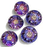 Re-Stocked Rainbow Purples/Magentas/Cobalts Six-Leaf Flower Czech Glass Button 19mm / 3/4"  # CZ-278