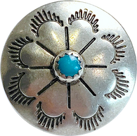 LAST ONE, Desert Primrose 1" Concho Style Button, 'Turquoise' Stone, Shank Back USA-Made  #SW-355