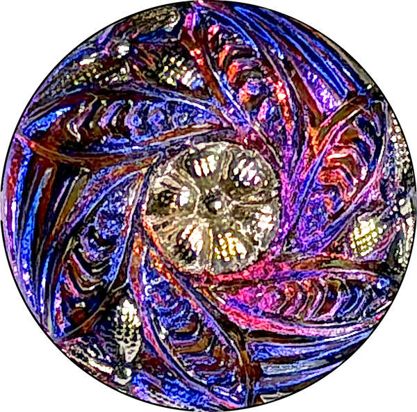 Re-Stocked Rainbow Purples/Magentas/Cobalts Six-Leaf Flower Czech Glass Button 19mm / 3/4"  # CZ-278
