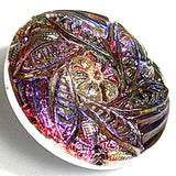Re-Stocked Rainbow Purples/Magentas/Cobalts Six-Leaf Flower Czech Glass Button 19mm / 3/4"  # CZ-278