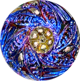 Re-Stocked Rainbow Purples/Magentas/Cobalts Six-Leaf Flower Czech Glass Button 19mm / 3/4"  # CZ-278
