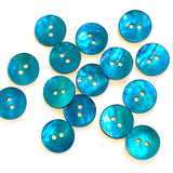 Re-Stocked, Teal Blue Bright 1/2" Pearl Shell 2-hole Button, Pack of TWELVE  #182-D