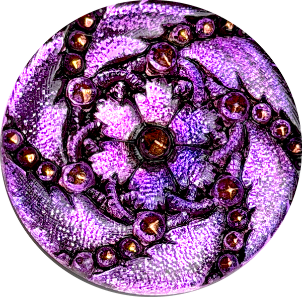 Bright Glittery Lavender Hurricane Swirls Czech Glass Button 31mm  1-1/4" #CZ-157