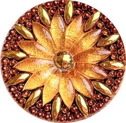 Re-Stocked, Golden Sunflower Large Czech Glass Button 1-1/4"  31mm #CZ-129