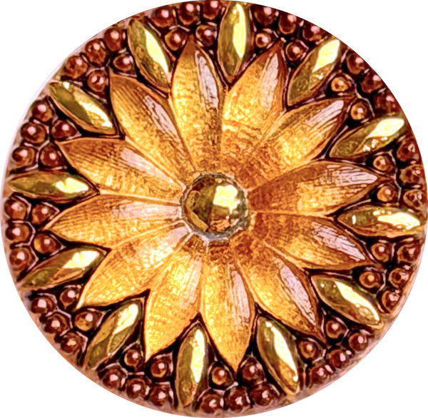 Re-Stocked, Golden Sunflower Large Czech Glass Button 1-1/4"  31mm #CZ-129