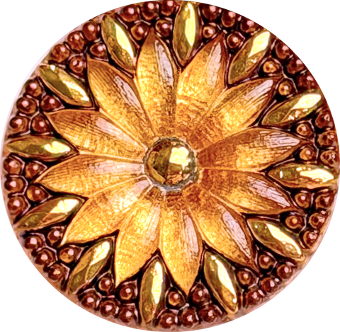 Re-Stocked, Golden Sunflower Large Czech Glass Button 1-1/4"  31mm #CZ-129