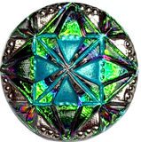 Re-Stocked, Turquoise Quilt-Block Gem Czech Glass Button 18mm / 11/16"  # CZ 212-1