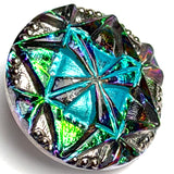 Re-Stocked, Turquoise Quilt-Block Gem Czech Glass Button 18mm / 11/16"  # CZ 212-1