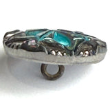 Re-Stocked, Turquoise Quilt-Block Gem Czech Glass Button 18mm / 11/16"  # CZ 212-1