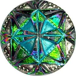 Re-Stocked, Turquoise Quilt-Block Gem Czech Glass Button 18mm / 11/16"  # CZ 212-1
