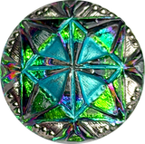 Re-Stocked, Turquoise Quilt-Block Gem Czech Glass Button 18mm / 11/16"  # CZ 212-1