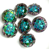 Re-Stocked, Turquoise Quilt-Block Gem Czech Glass Button 18mm / 11/16"  # CZ 212-1