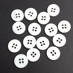 White Shell 4-Hole 7/16"- 1/2" Small Rimmed 11mm Button, Pack of 40/45  # LP-74