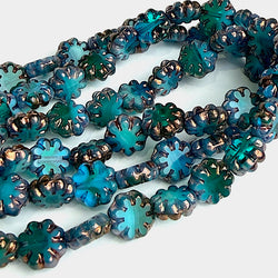 Green/Blue Daisy Beads, Czech Glass 9mm / 3/8" Strand of 25 BEADS #CZ-105