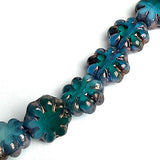 Green/Blue Daisy Beads, Czech Glass 9mm / 3/8" Strand of 25 BEADS #CZ-105