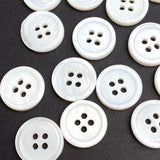 White Shell 4-Hole 7/16"- 1/2" Small Rimmed 11mm Button, Pack of 40/45  # LP-74