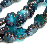 Green/Blue Daisy Beads, Czech Glass 9mm / 3/8" Strand of 25 BEADS #CZ-105