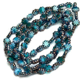Green/Blue Daisy Beads, Czech Glass 9mm / 3/8" Strand of 25 BEADS #CZ-105