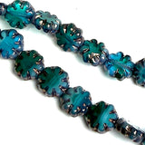 Green/Blue Daisy Beads, Czech Glass 9mm / 3/8" Strand of 25 BEADS #CZ-105