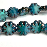 Green/Blue Daisy Beads, Czech Glass 9mm / 3/8" Strand of 25 BEADS #CZ-105