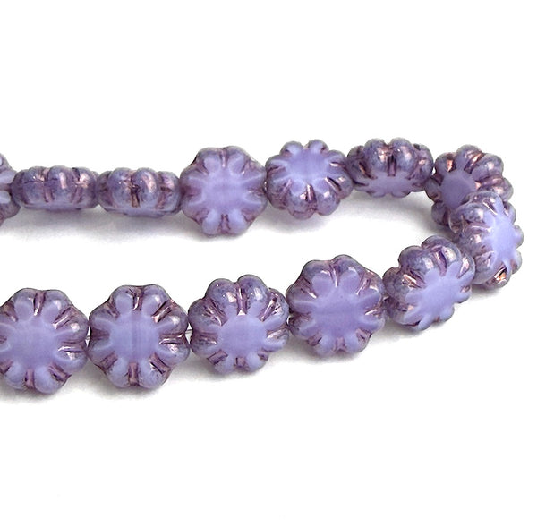 Purple Daisy Beads, Czech Glass 9mm / 3/8" Strand of 25 BEADS #CZ-547