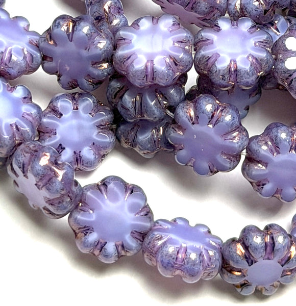 Purple Daisy Beads, Czech Glass 9mm / 3/8" Strand of 25 BEADS #CZ-547