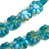Turquoise/Gold Czech Glass Daisy Beads, 9mm / 3/8" Strand of 25 BEADS #CZ-610