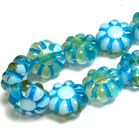 Turquoise/Gold Czech Glass Daisy Beads, 9mm / 3/8" Strand of 25 BEADS #CZ-610