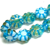 Turquoise/Gold Czech Glass Daisy Beads, 9mm / 3/8" Strand of 25 BEADS #CZ-610